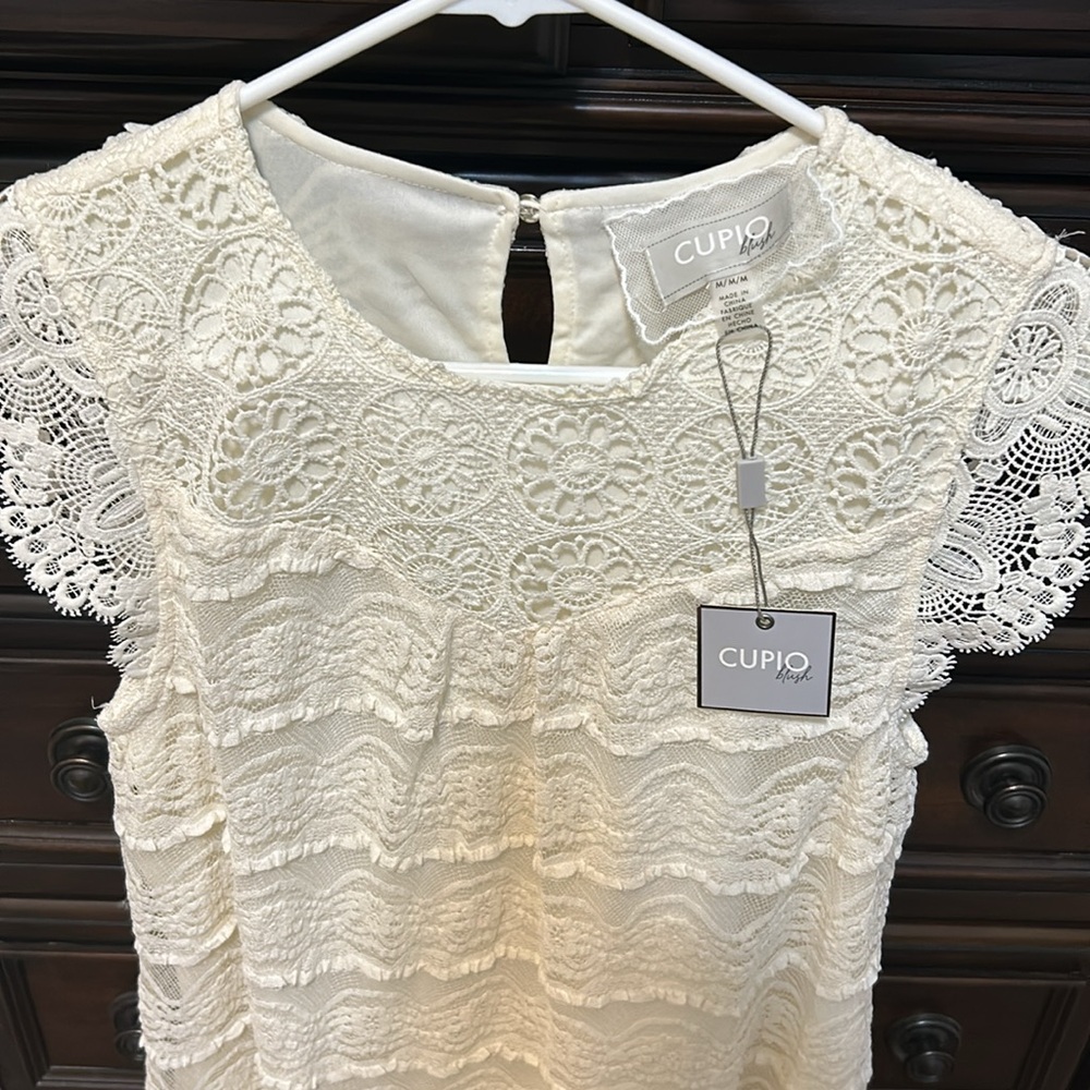 Cupio Women's Cream Lace Top M - Picture 3 of 8